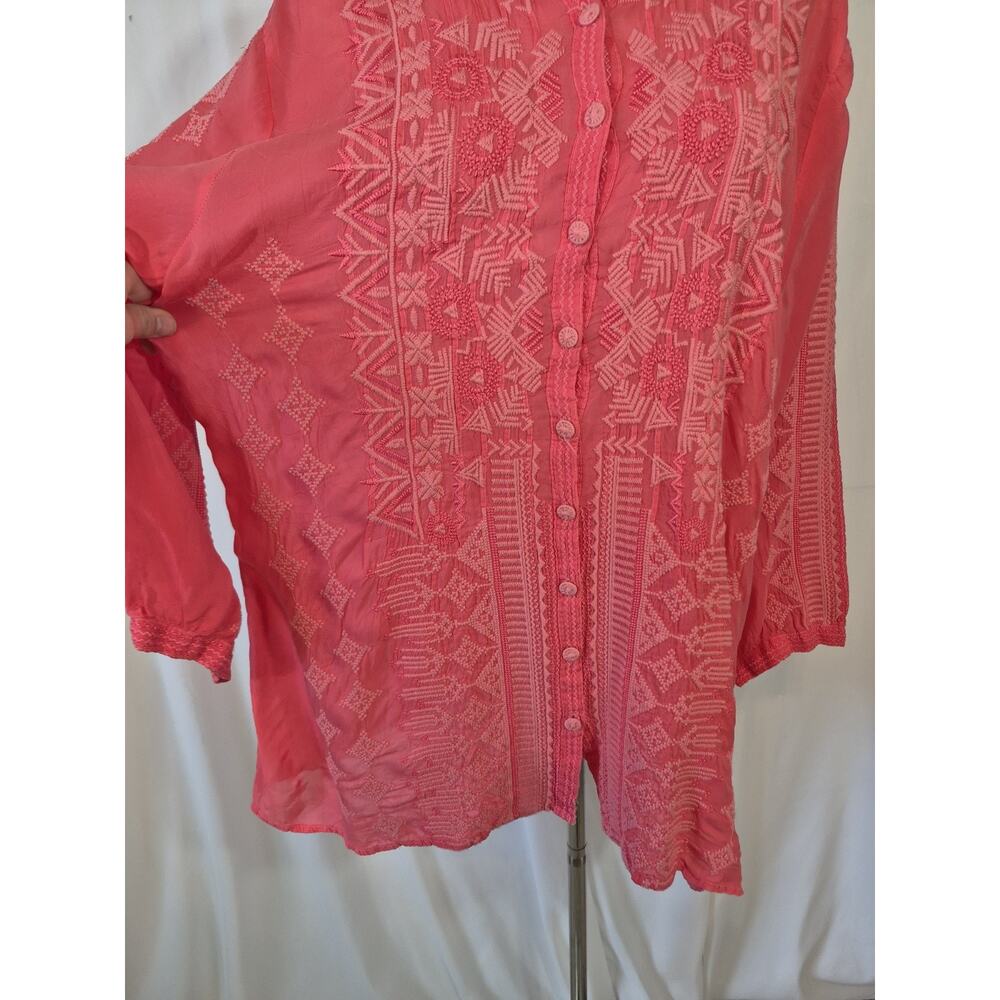 Johnny Was California Pink Embroidered Long Sleeve Tunic Top Large - Picture 5 of 9